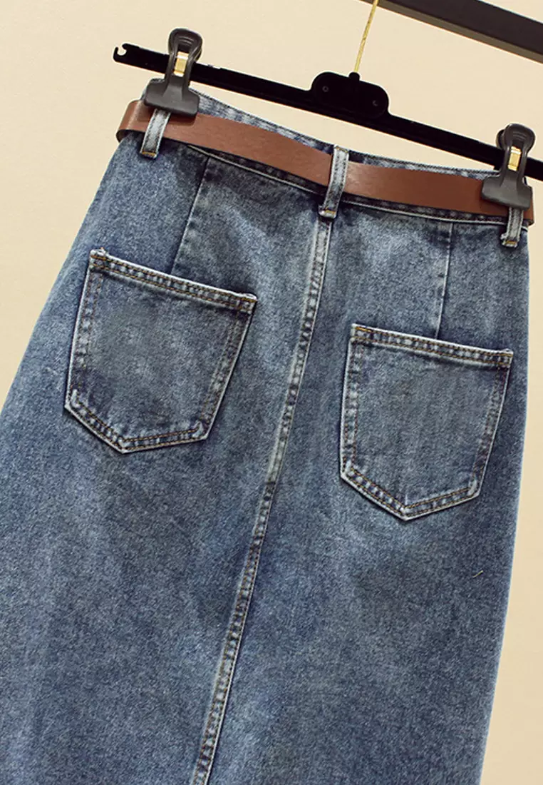 VANSA High Waist Slit Denim Skirt VCW-Sk6737