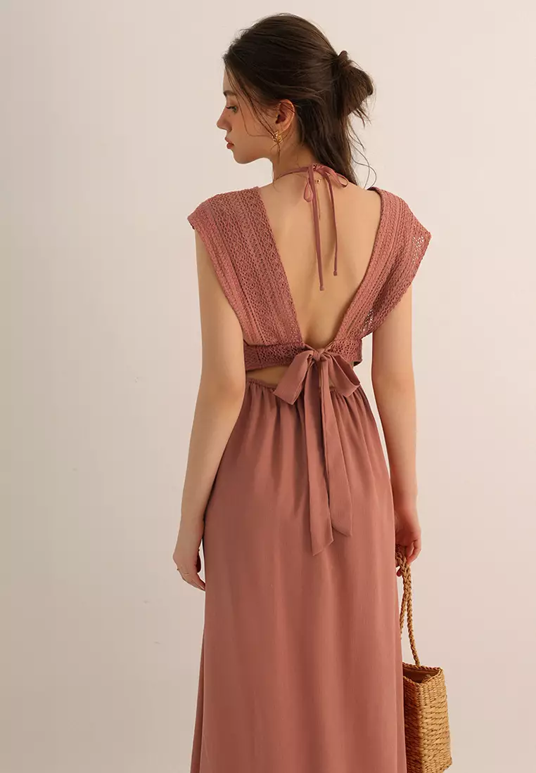 Open Back Padded Lace Maxi Dress