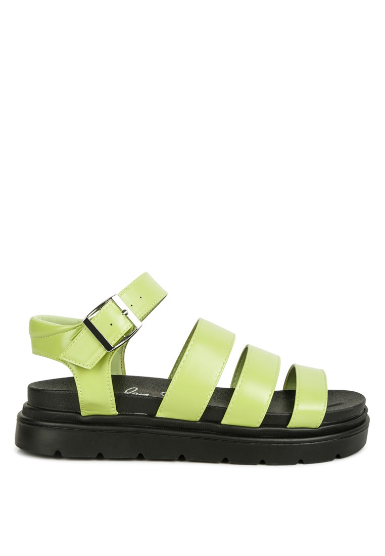 Green Faux Leather Buckle Detail Sandals