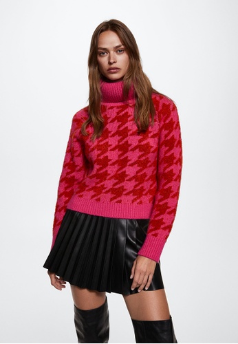 Mango pink Turtleneck Sweater Houndstooth Print B929DAABFDB0FCGS_1