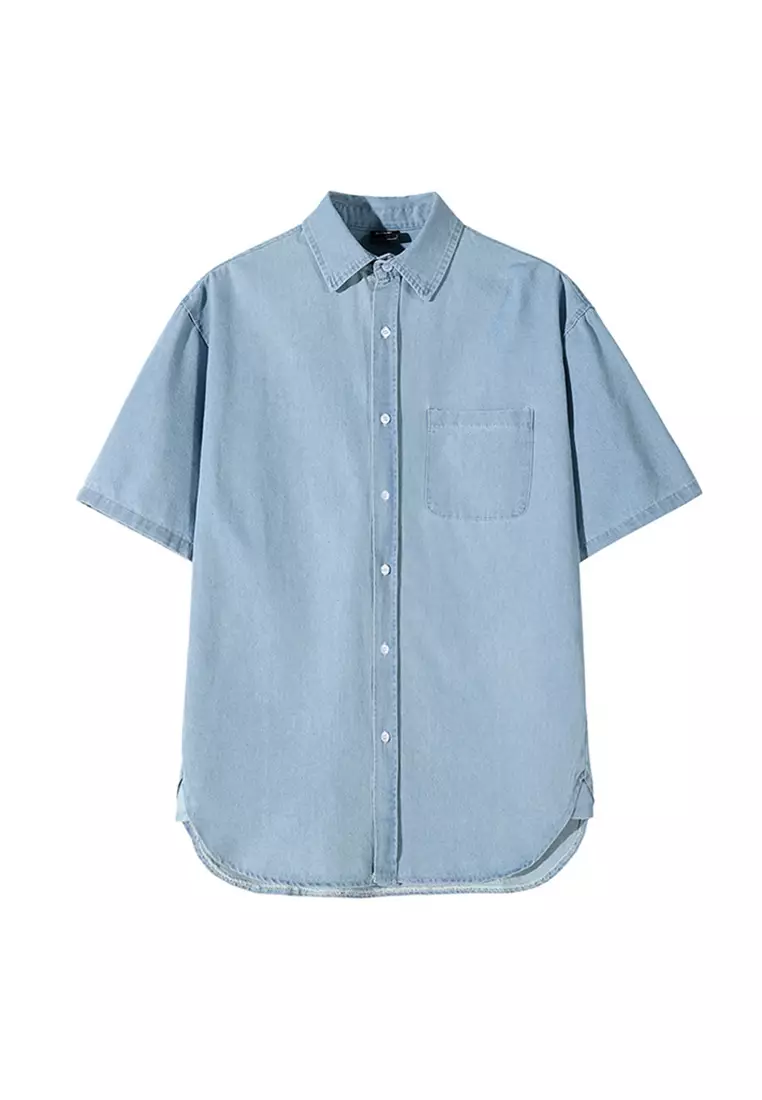 Men's Summer Denim Short Sleeve Shirt Jacket CA24051470LGBL