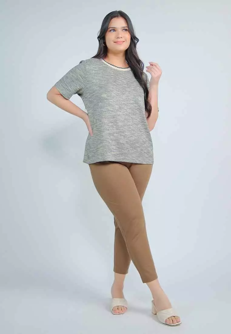 Milly Plus Size Krishna Multicolor Knitted Top with Scallop Ribbing