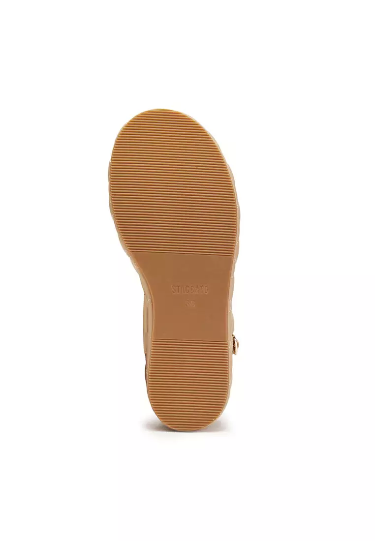 Staccato Platforms Leather Wedge Ankle-Strap Sandals - Apricot (A609-1-APR)