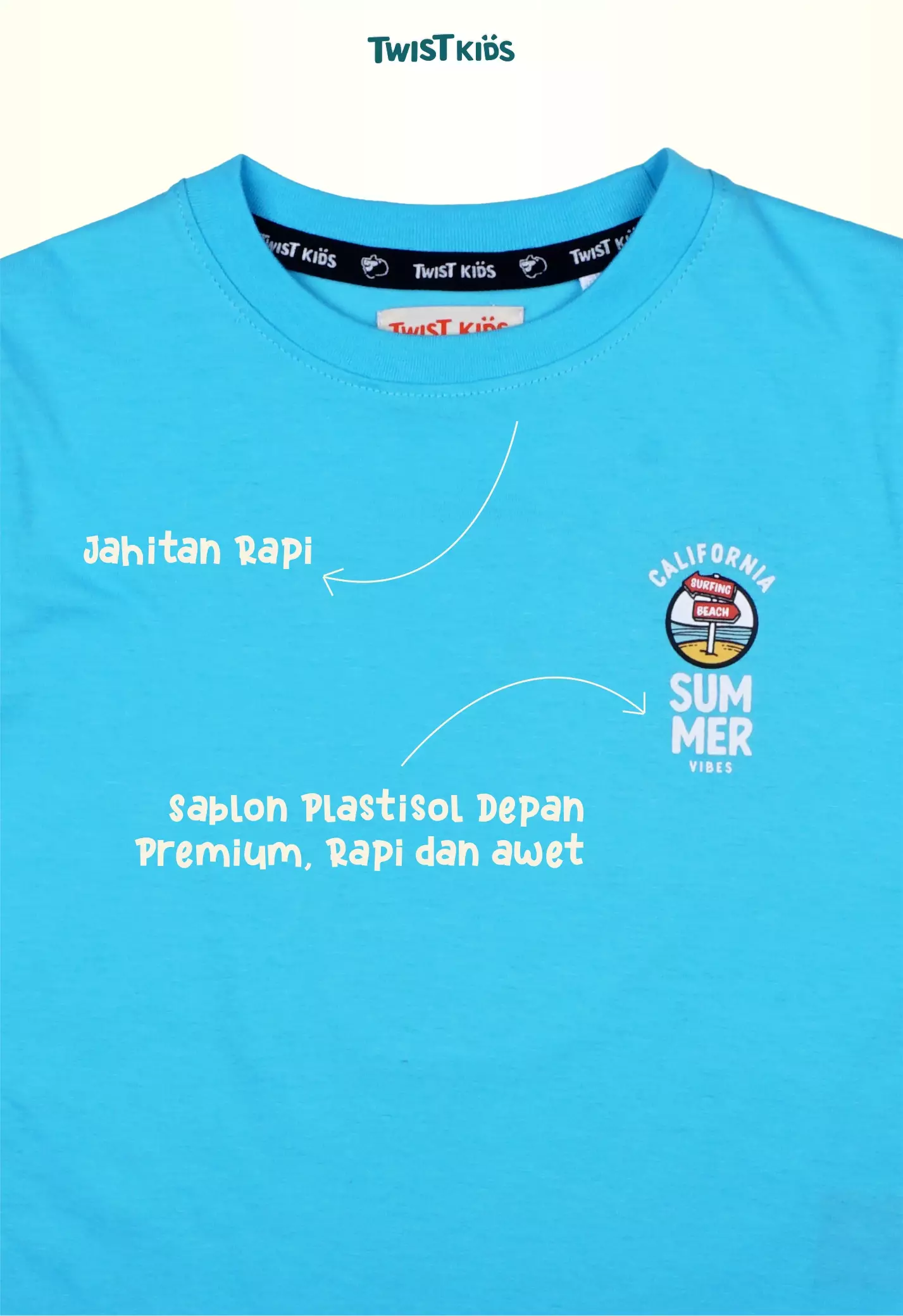 Twist Kids [Official Store] - Summer Splash Series, Dylan C, Atasan/Tshirt/Kaos Oblong, Baju Pantai Anak Laki-Laki (usia 4-14 tahun) Warna Biru (Blue)