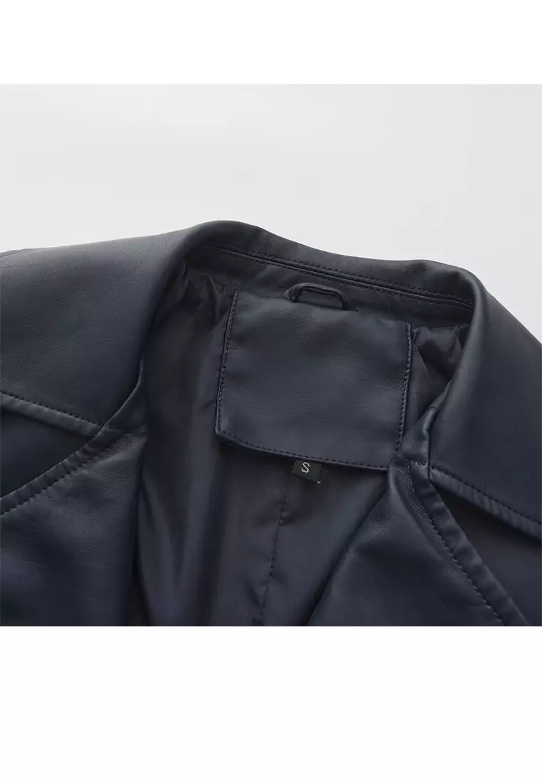 Oversized Faux Leather Trench Coat AD-M24PJ51