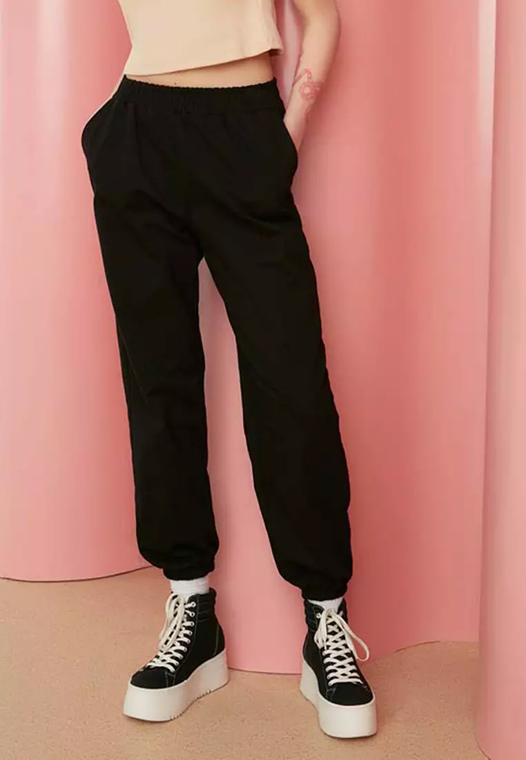 Buy Trendyol Ribbed Tapered Slit Sweatpants In Black