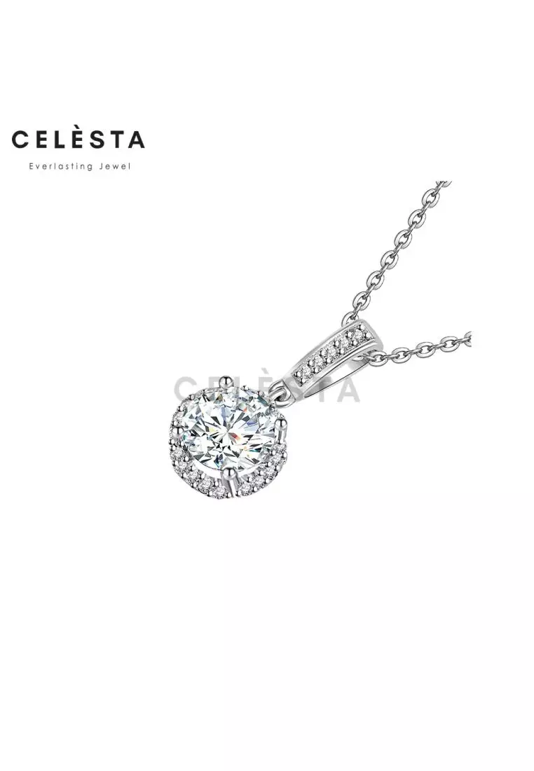 Berlian Moissanite Anais Pendant [GRA CERTIFICATE MOISSANITE DIAMOND] - Kalung Moissanite Diamond 2 CT 925 Silver Celesta by Her Jewellery
