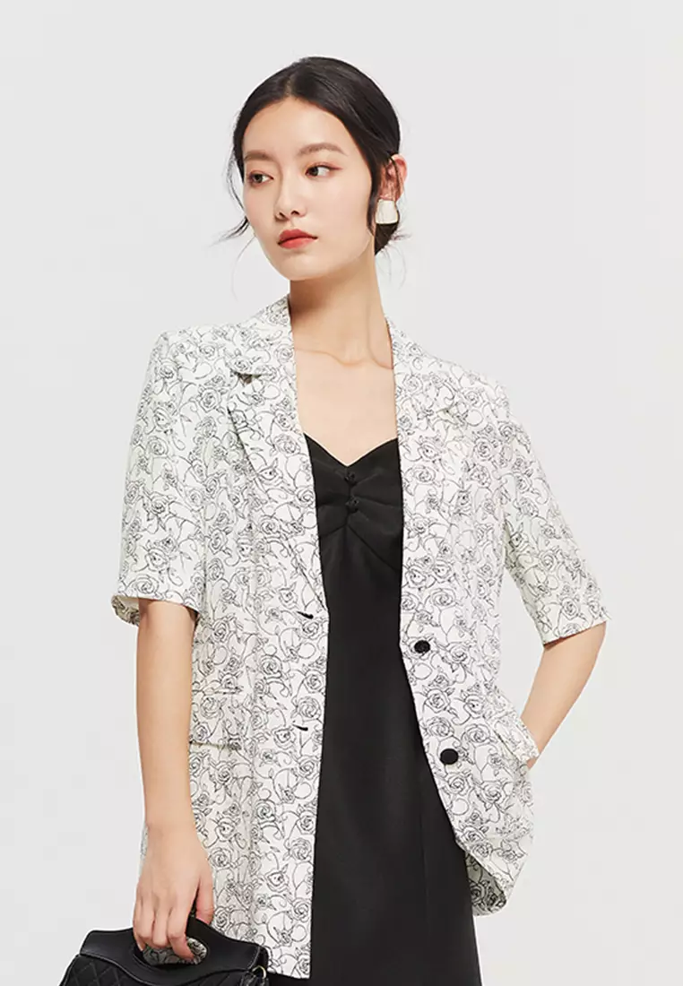 Short Sleeve Mortif Floral Design Smart Casual Blazer