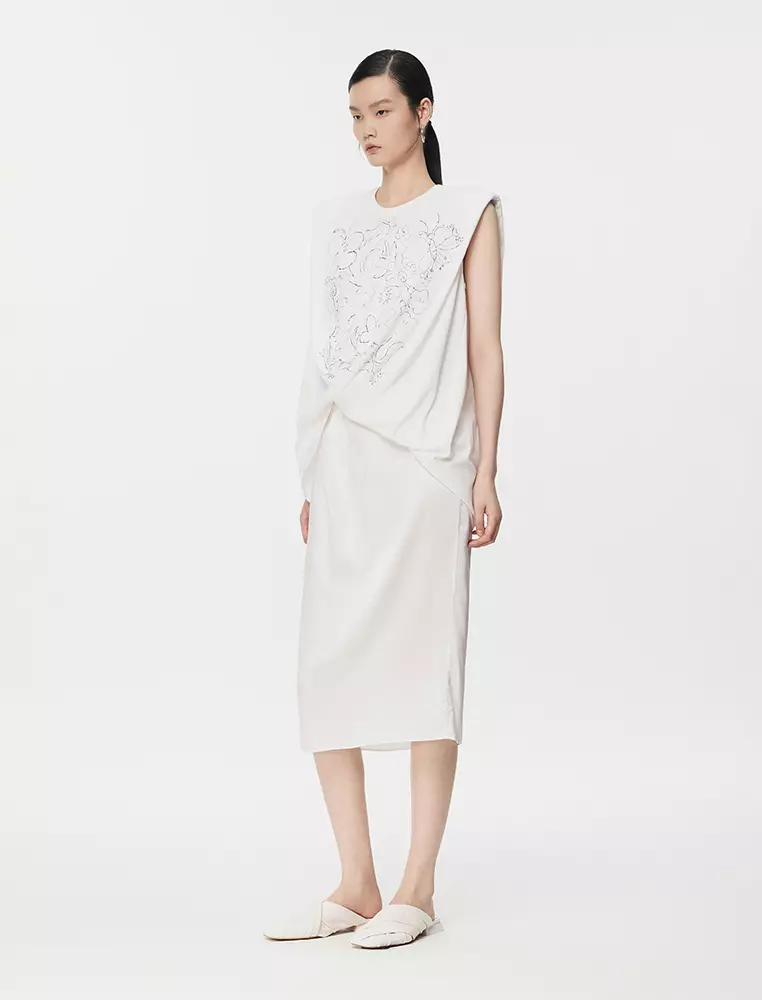 短款拼接無袖連衣裙