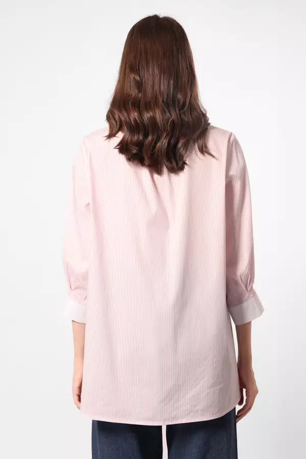 MINIMAL - Shania - Kemeja A Line Motif Garis - Pink Warna Pink