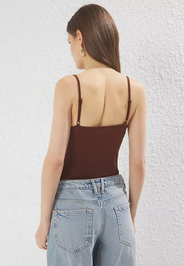 Buy Trendyol Brown Fitted/Fits The Body With Snaps On The Bottom ...