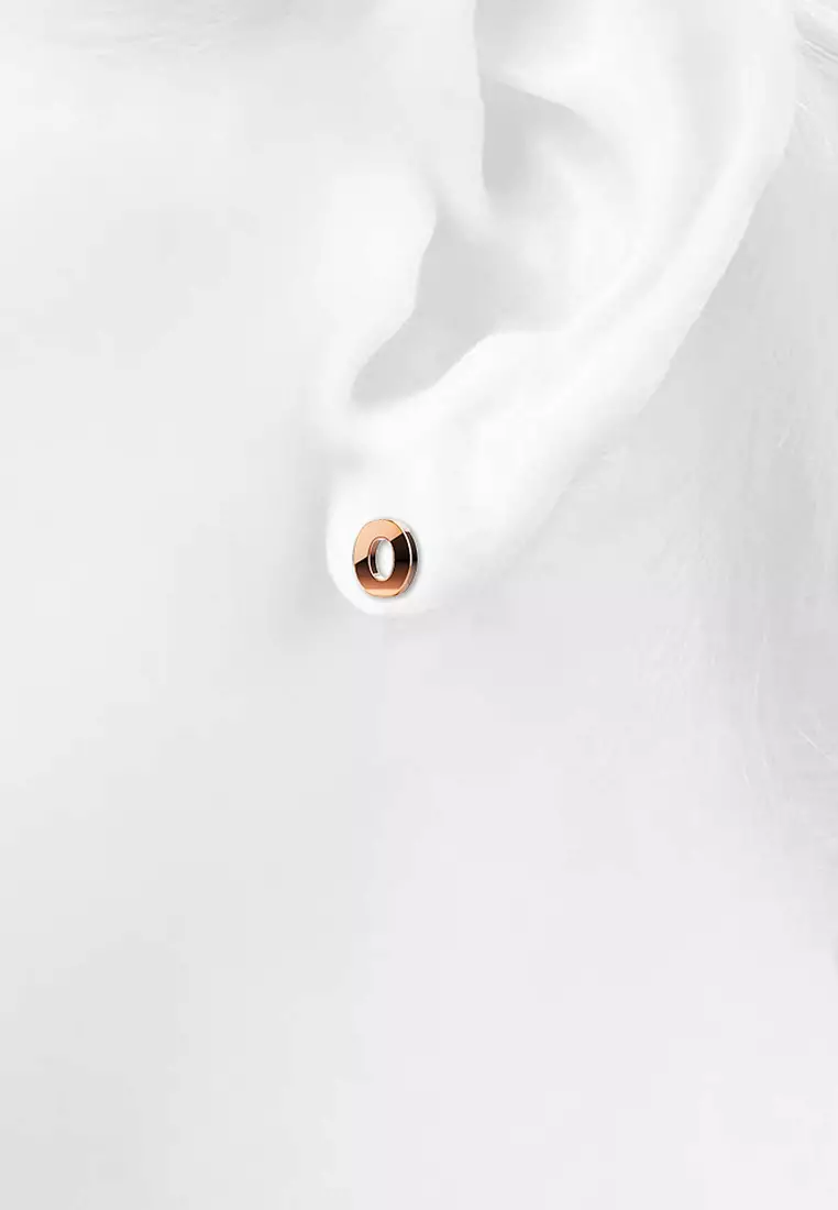 Bold Alphabet Letter Initial Charm Earrings in Rose Gold Tone - O