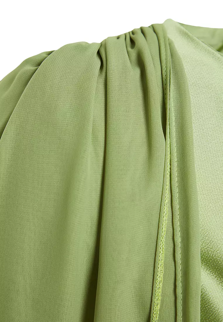 Green Flight Satin Evening Dress