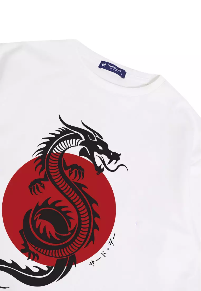 MTM53 kaos oversize tebal scuba naga dragon merah jepang putih