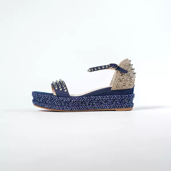 Sepatu CHRISTIAN LOUBOUTIN MADMONICA 6CM GLITTER BLUE SPIKE WEDGES 100% ORIGINAL