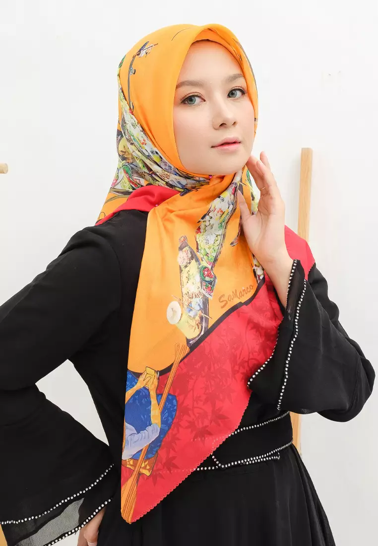 Ahpoong Signature Square Voile Scarf Hijab Premium Segi Empat Papaya