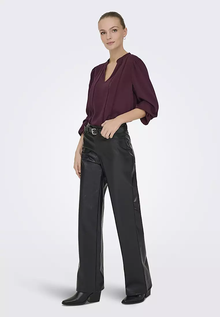 Long Sleeve V-Neck Woven Top