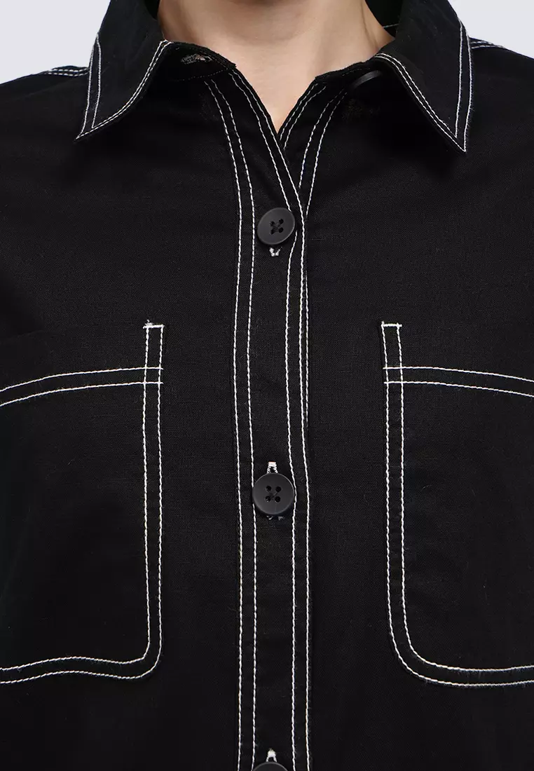 Contrast Stitch Midi Dress BLACK