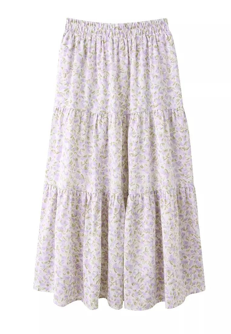 Floral Ruffled Tier Maxi Skirt with Stretch Waistband [CA3058]