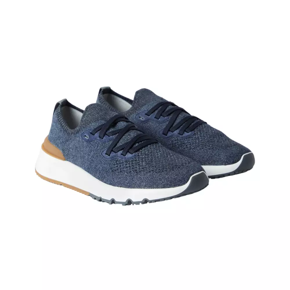[4.4PRIL KEJUTAN HARGA] Chiné Knit Cotton Running Shoes Blue