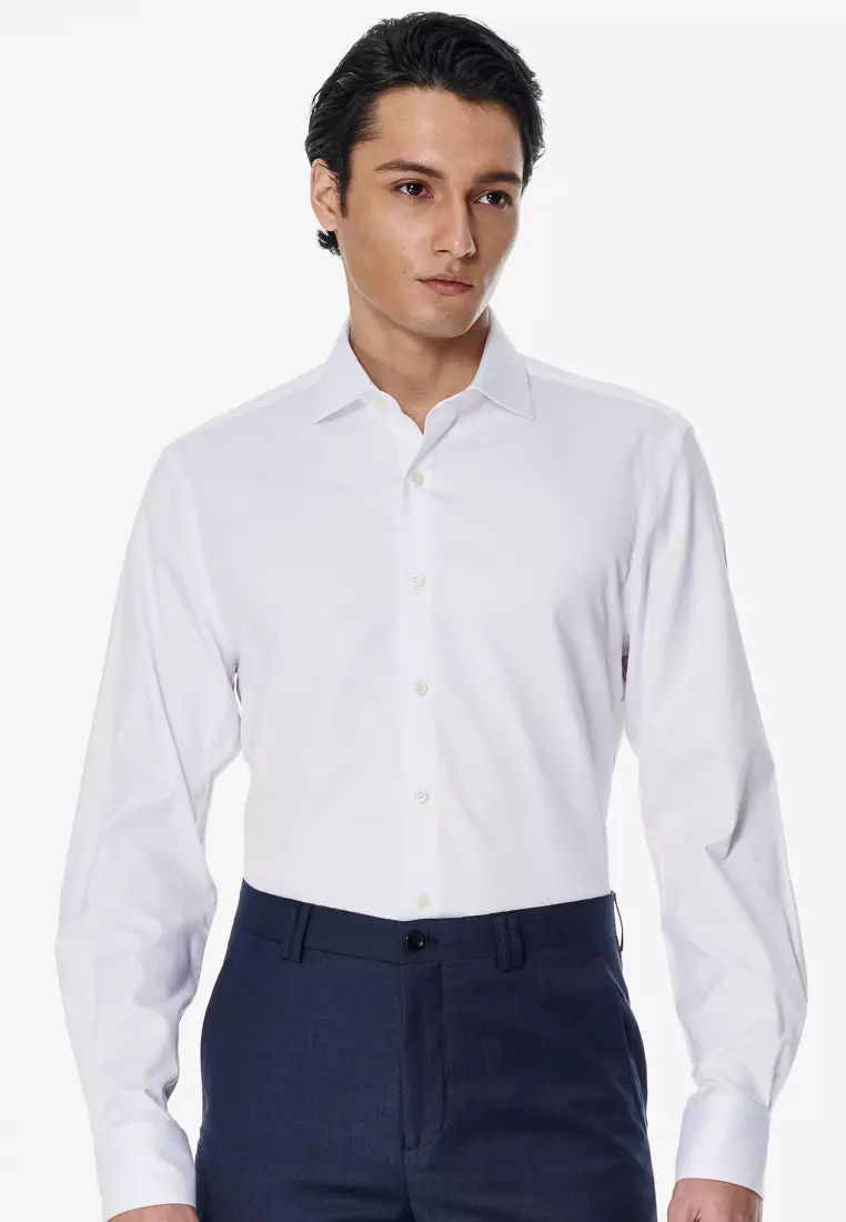 Milano Collection White Herringbone Classic Shirt