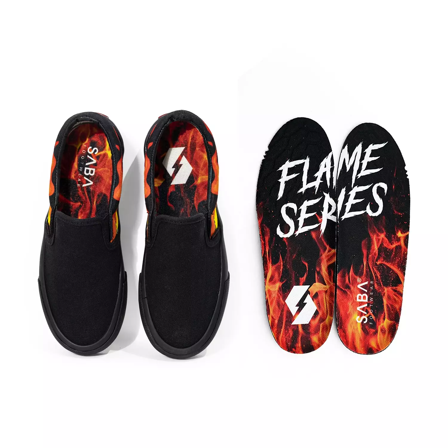SABA Slip On Red Flame All Black - Sepatu Sneakers Casual Pria Wanita