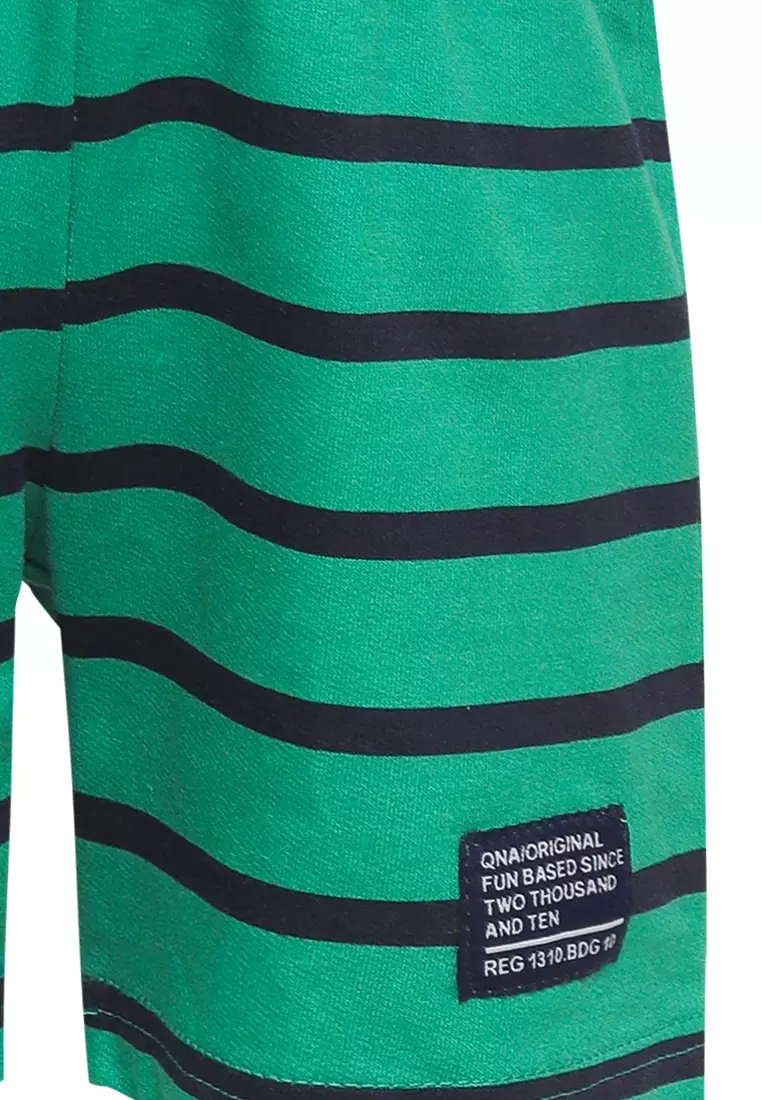 Qna Boy Brave Celana Pendek Knitt Anak Hijau Motif Garis