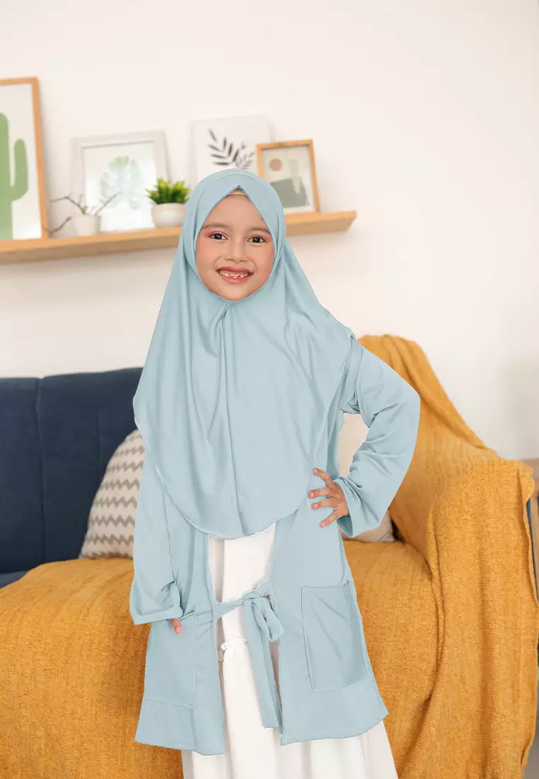 Alifa Bergo Anak | Hijab Instan Anak | Kerudung Instan | Cardigan Outer  - Lava Grey