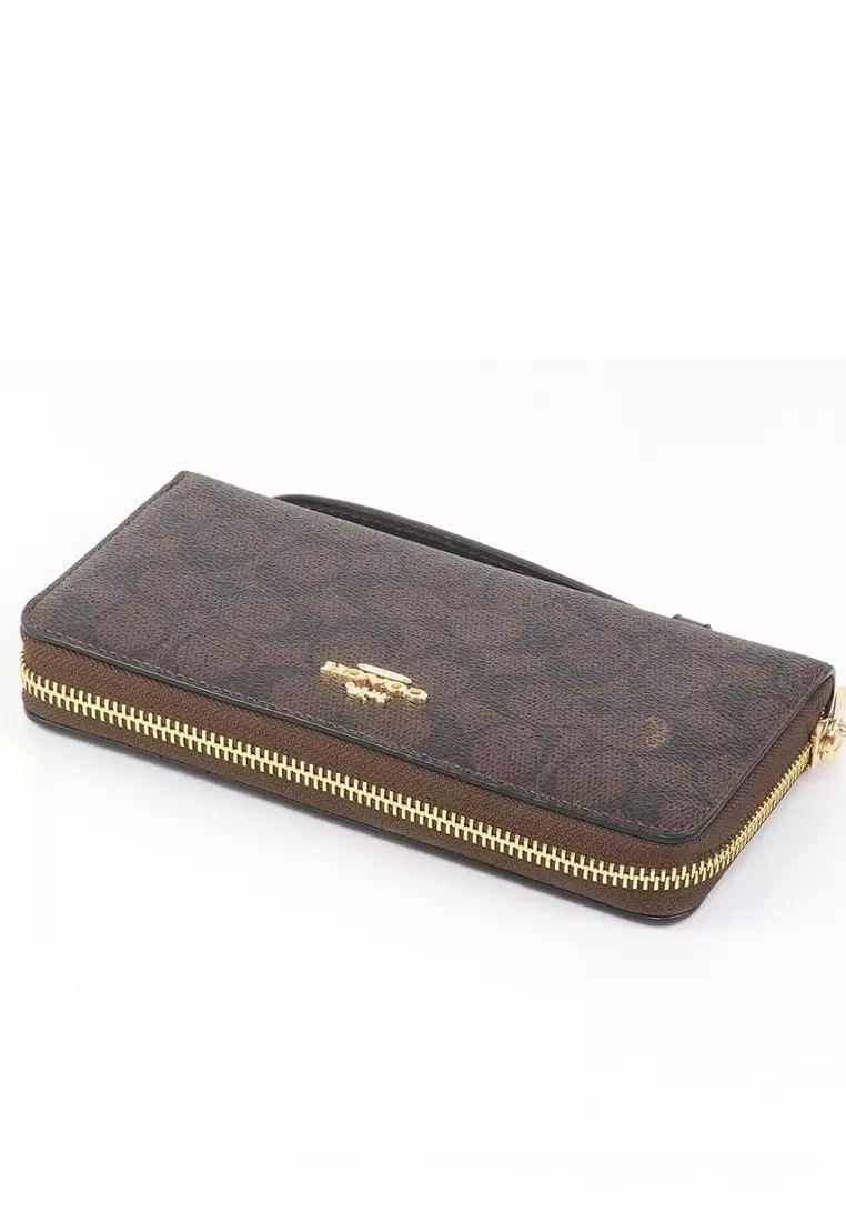 Long Zip Around Wallet In Signature Canvas - Walnut/Black