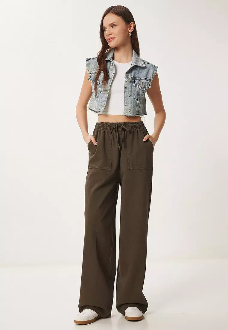 Faded Effect Wide Leg Denim Palazzo Pants