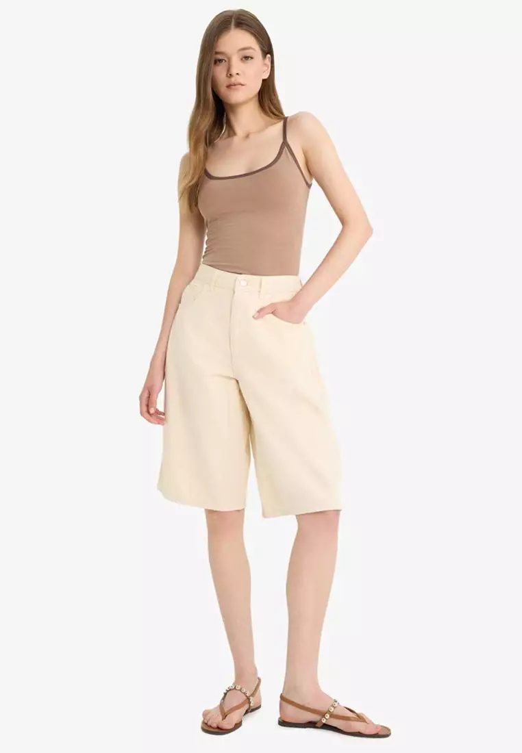 Coool Normal Waist Short Leg Gabardine Bermuda Shorts F3133Ax25Hs