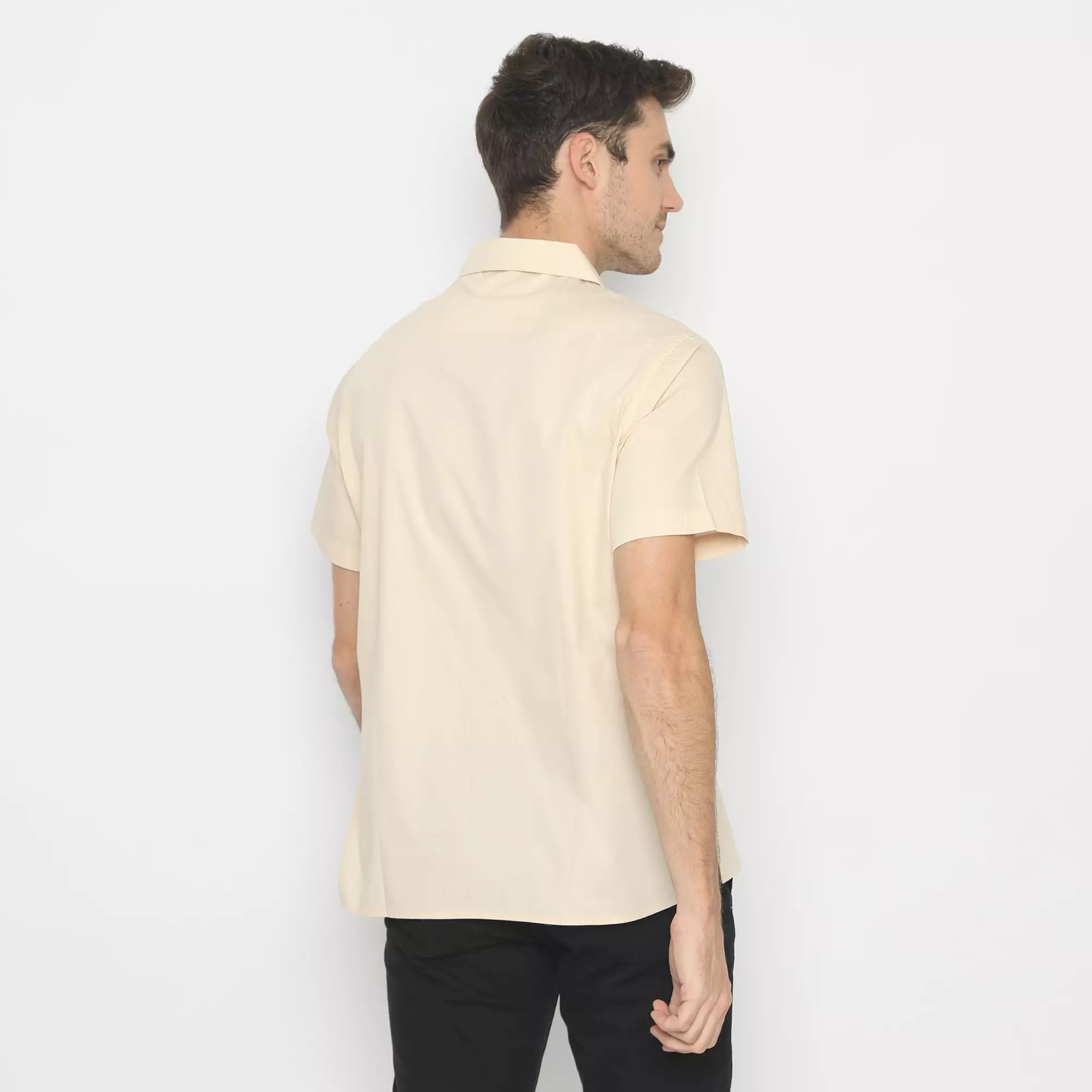 Platini Kemeja Polos Pria Kerah Hawai Katun Cream 73260