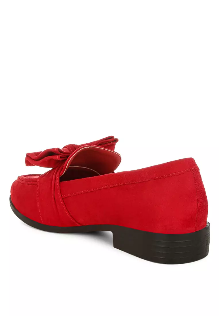 Bow Accent Heeled Loafers in Red