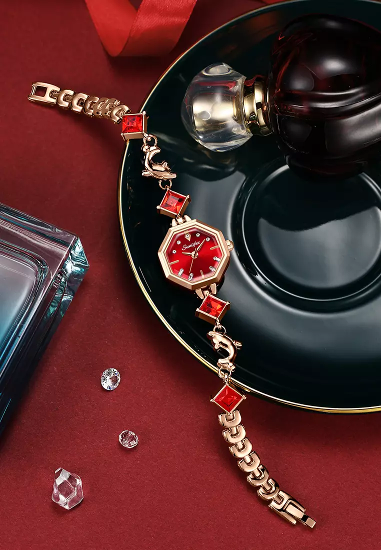 Jam Tangan Wanita 8015 Original Berlian Tali Gelang Korean Style Jam Tangan Cewek rosered