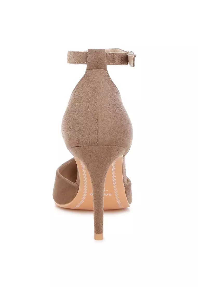 Sandal Stiletto Microfiber Warna Taupe