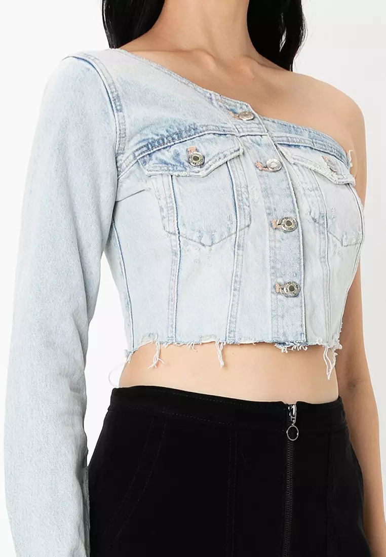 ZARA Crop One Shoulder Denim Top 2025 | Buy ZARA Online