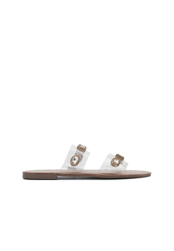 Nose white Bejewelled Flat Slide Sandals 317E7SHB0E7DD8GS_1