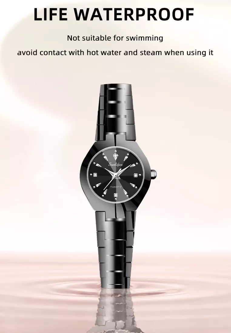9090 Jam Tangan Wanita Original Berlian Anti Air Kuarsa Bisnis Santai Wanita Jam Tangan Cewek (Kotak Gratis)  black