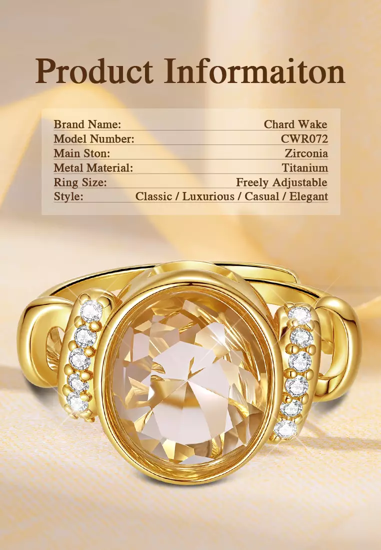Cincin Wanita Original Mewah Fashion Perhiasan Kuning Zircon 5A Adjustable Cincin Cewek