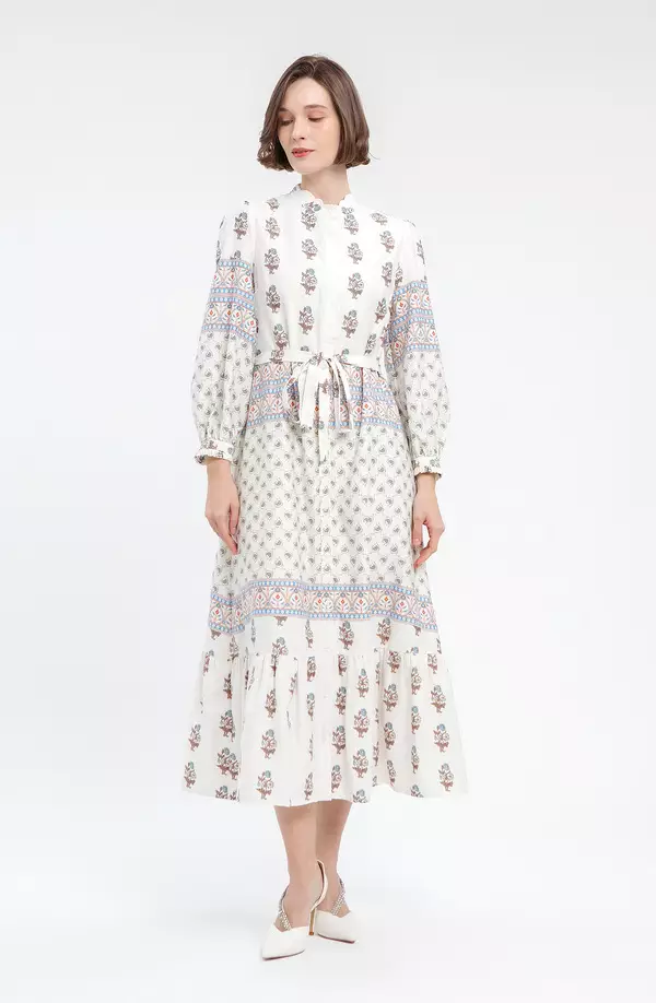 MINIMAL - Layona - Gamis Motif Bunga Geometris - Beige Colour Beige_Light