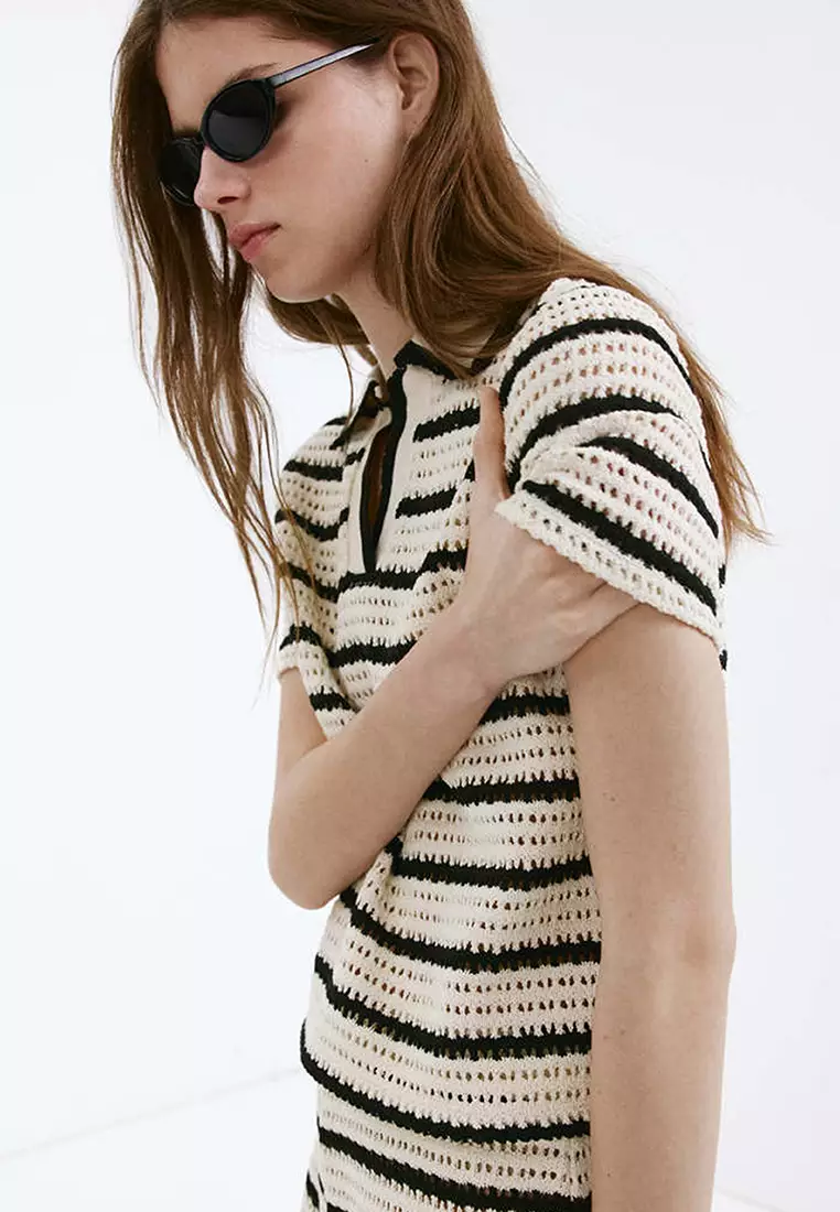 Striped Crochet Polo Shirt