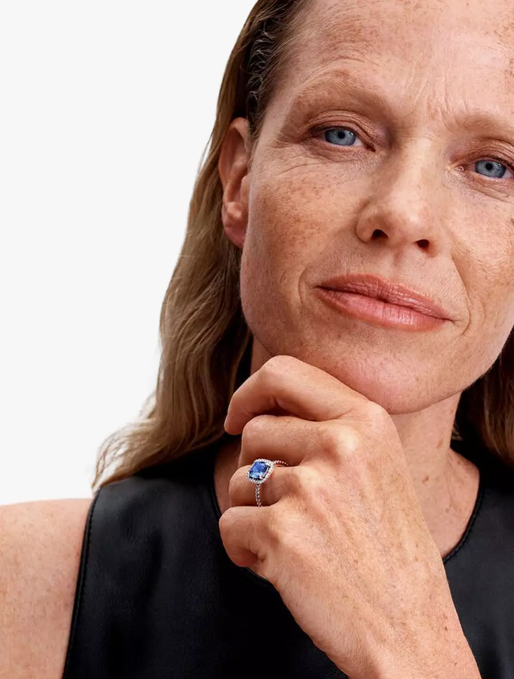 Sterling silver ring with ocean blue crystal and clear cubic zirconia