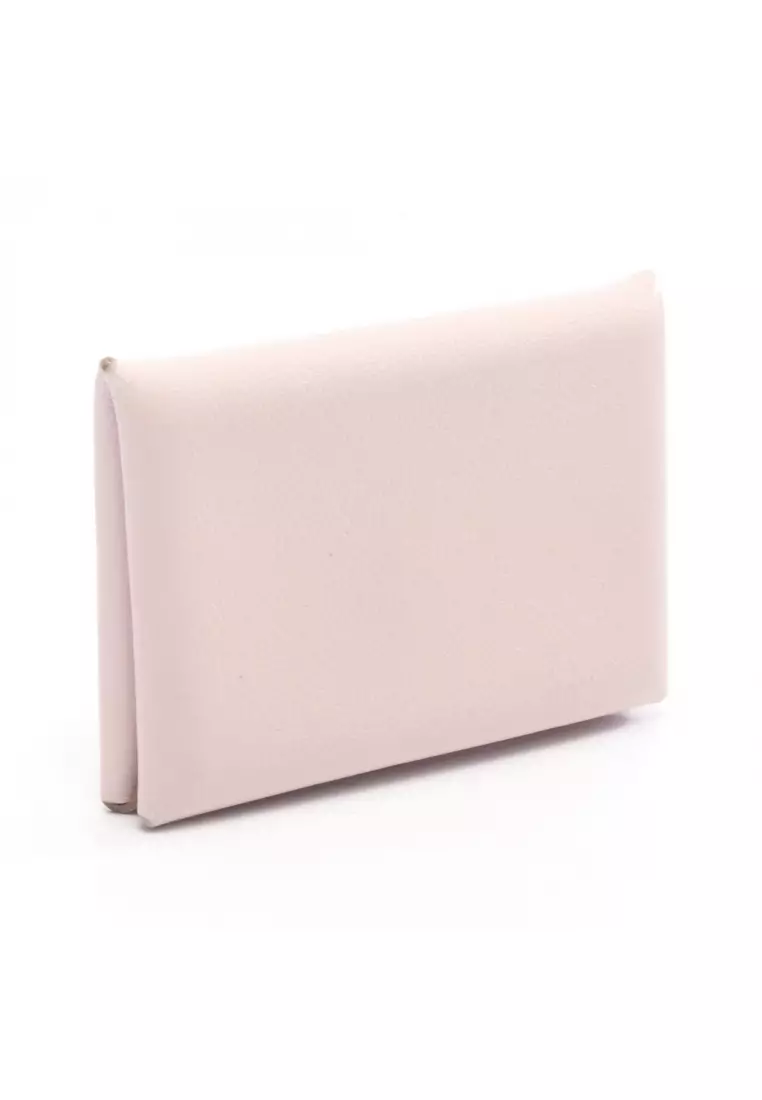 Pre-Loved Hermès Calvi rose dragees coin purse Evercolor Light pink silver hardware U stamp
