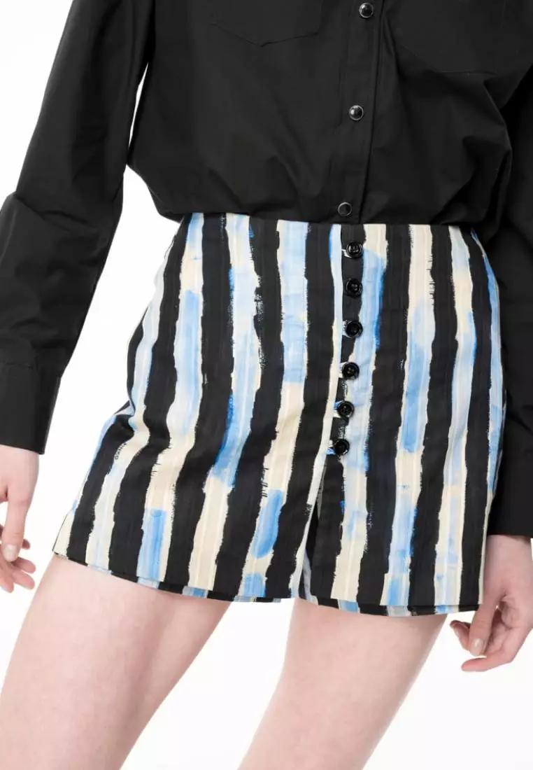Skorts with painted-stripe print