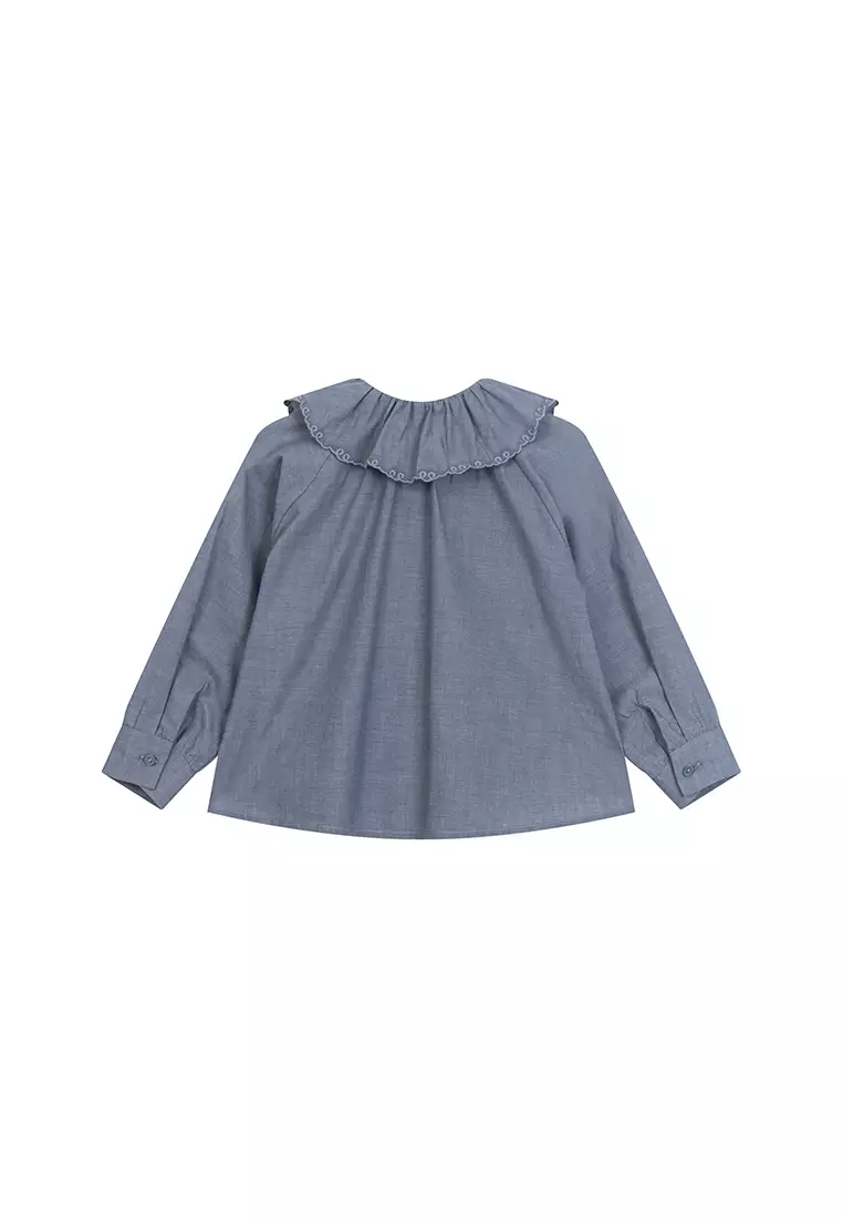 Ruffled Collar Long Sleeve Front Button Blouse