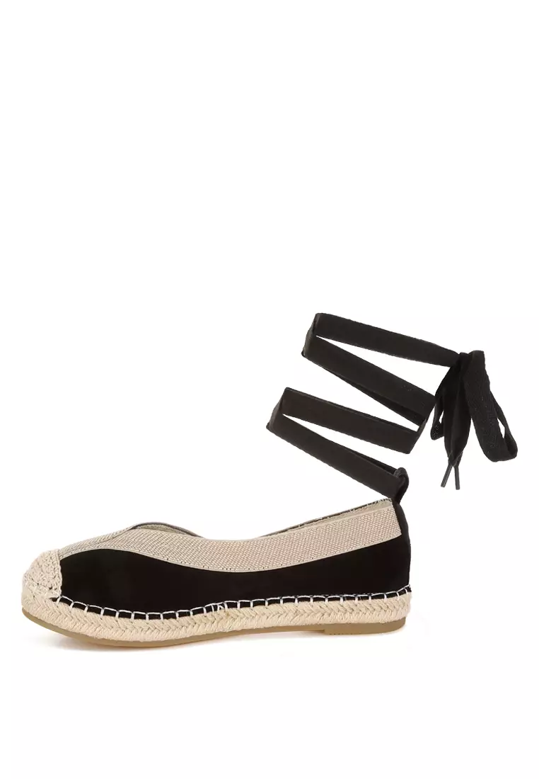Microfiber Detachable Lace Espadrilles In Black