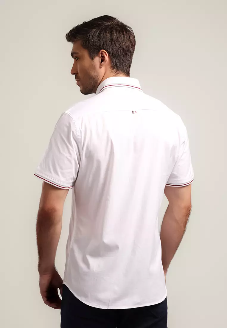 MOC - Kemeja Polos Pria Lengan Pendek Korry - White