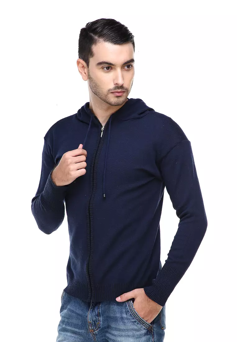Clover Jaket Hoodie Pria Kasual Casual Jacket Material Rajut Premium ORIGINAL - Navy