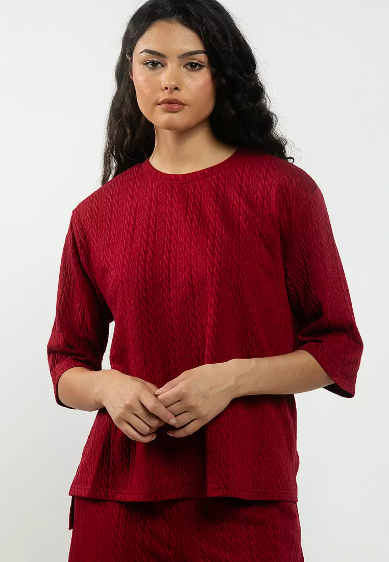 Two-Piece Casual Knit Set With Relaxed Top And Wide-Leg Pants