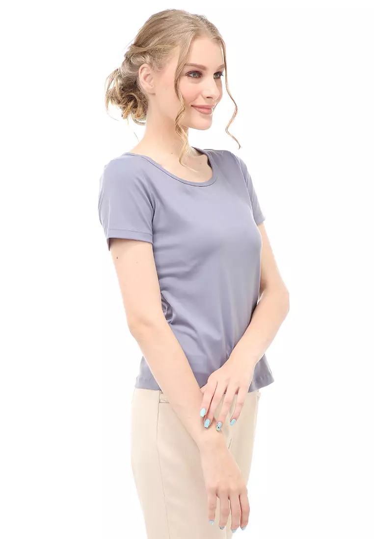 Wish Baju Olahraga Kaos Sport Wanita Lengan Pendek Sporty Shirt Jaring Transparan Material Polyester ORIGINAL - Gray